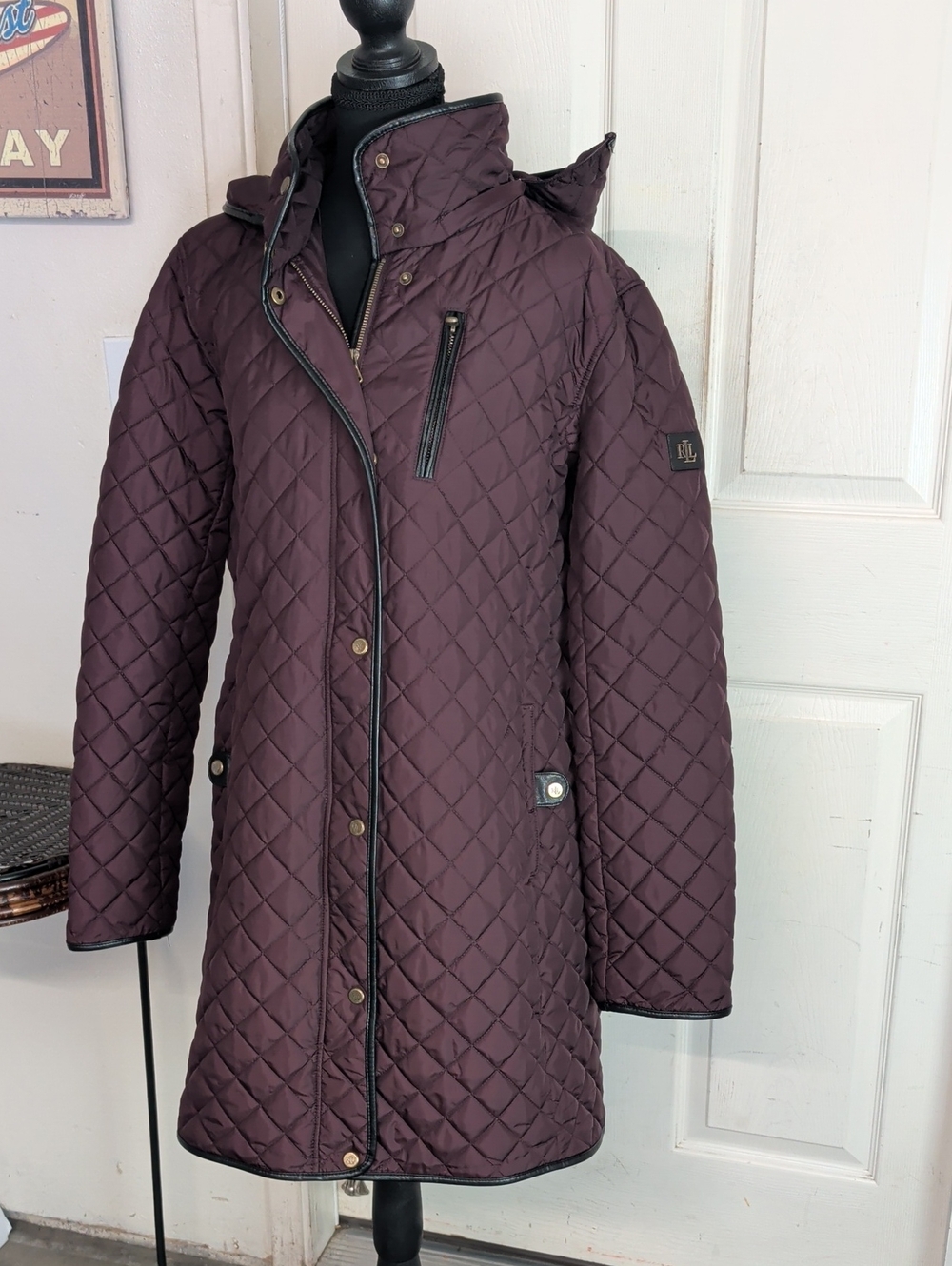 Ralph Lauren Womens Diamond Quilted Thermal Jacket Coat Burgundy XL Size XLarge